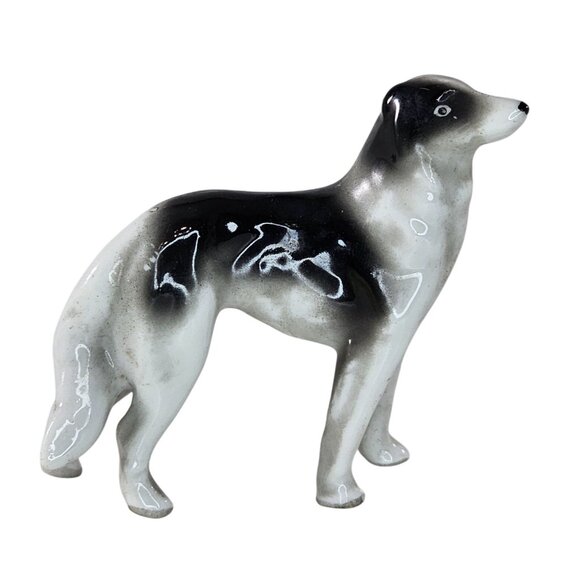 Vintage Porcelain Borzoi Dog Figurine Black & White Ceramic Statue Miniature - Picture 1 of 8